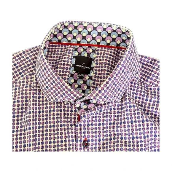 Daniel Hechter Business Casual Circles Pink Purple Men Shirt Sz 3XLT LS - Picture 10 of 10